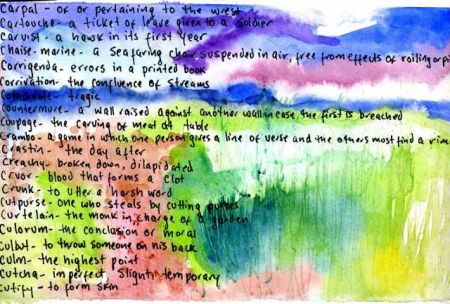 Watercolor of C words by Lynne Sachs